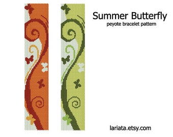 Summer Butterfly - even count peyote stitch cuff bracelet beading pattern INSTANT DOWNLOAD peyoted beaded swirl curl tiny wee butterfly