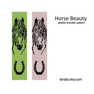 Horse Beauty - even count peyote stitch cuff bracelet bookmark tapestry beading pattern INSTANT DOWNLOAD peyoted beaded seed bead animal