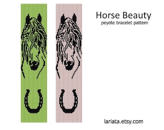 Horse Beauty - even count peyote stitch cuff bracelet bookmark tapestry beading pattern INSTANT DOWNLOAD peyoted beaded seed bead animal