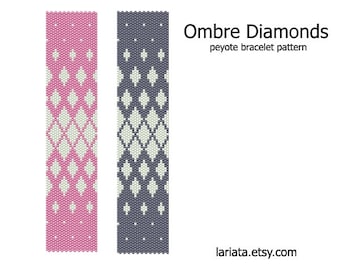 Ombre Diamonds - even count peyote stitch cuff bracelet beading pattern INSTANT DOWNLOAD peyoted beaded bracelet seed bead pattern gradient
