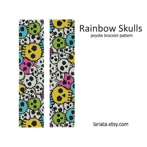 Rainbow Skulls - even count peyote stitch cuff bracelet beading pattern INSTANT DOWNLOAD peyoted seed bead pattern Halloween skull head bone