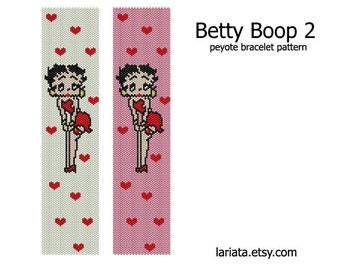 Betty Boop v2 - even count peyote stitch cuff bracelet bookmark tapestry beading pattern INSTANT DOWNLOAD peyoted beaded seed bead pattern