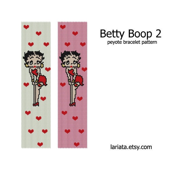 Betty Boop v2 - even count peyote stitch cuff bracelet bookmark tapestry beading pattern INSTANT DOWNLOAD peyoted beaded seed bead pattern