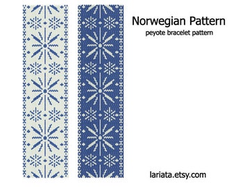 Norwegian Pattern - even count peyote stitch cuff bracelet beading pattern INSTANT DOWNLOAD peyoted beaded seed bead star flower snowflake