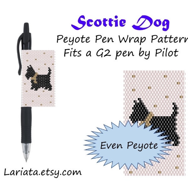 Peyote Stitch Beading Pattern (Pen Wrap/Cover) - Scottie Dog - instant download sign pen wrap G2 by Pilot peyoted beaded pen cover pattern