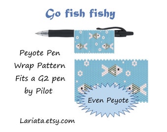 Peyote Stitch Beading Pattern (Pen Wrap/Cover) - Go Fish Fishy - instant download peyoted beaded pen wrap cover seed bead pattern