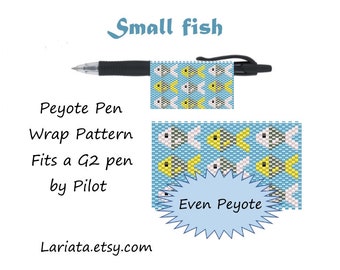 Peyote Stitch Beading Pattern (Pen Wrap/Cover) - Small Fish - instant download, peyoted beaded pen wrap cover seed bead pattern