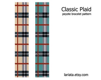 Classic Plaid - even count peyote stitch cuff bracelet beading pattern INSTANT DOWNLOAD peyoted beaded seed bead pattern classy plaid tartan