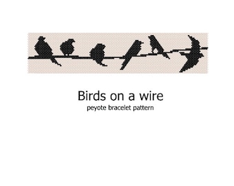 Birds on a wire - even count peyote stitch cuff bracelet bookmark beading pattern INSTANT DOWNLOAD peyoted seed bead pattern earth bird day