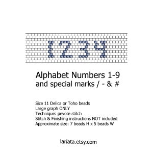 Alphabet Numbers 0-9 and special marks & # / - peyote stitch beading pattern - INSTANT DOWNLOAD seed bead pattern
