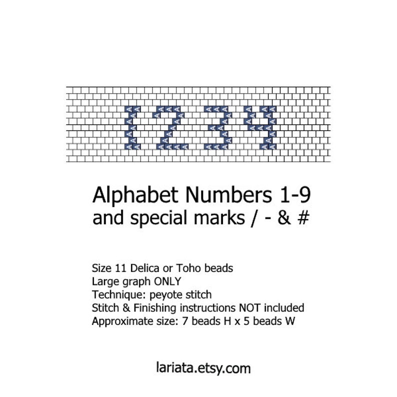 Alphabet Numbers 0-9 and special marks & / peyote stitch beading pattern INSTANT DOWNLOAD seed bead pattern image 1