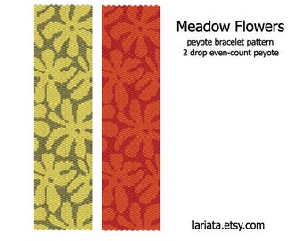 Meadow Flowers - even count 2 drop peyote stitch cuff bracelet beading pattern INSTANT DOWNLOAD peyoted beaded floral wild flower abstract