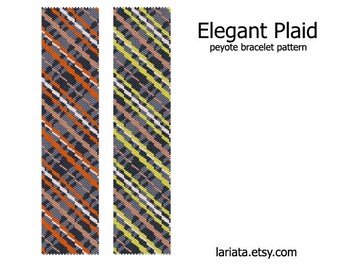 Elegant Plaid - even count peyote stitch cuff bracelet beading pattern INSTANT DOWNLOAD peyoted seed bead pattern stripe striped tartan
