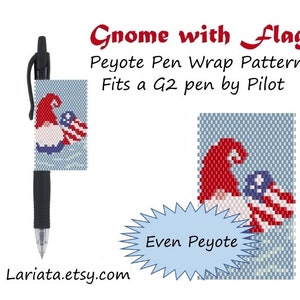 Peyote Stitch Beading Pattern (Pen Wrap/Cover) - Gnome with Flag - instant download pen wrap G2 by Pilot peyoted beaded seed bead pattern