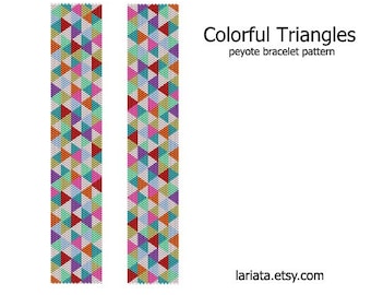 Colorful Triangles - even count peyote stitch cuff bracelet beading pattern INSTANT DOWNLOAD peyoted bead candy bright triangular scattering