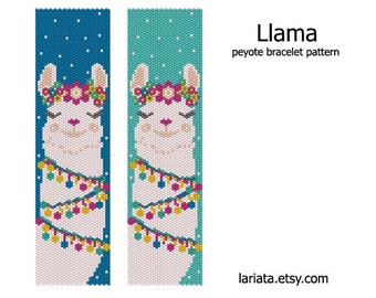 Llama - even count peyote stitch cuff bracelet tapestry bookmark beading pattern INSTANT DOWNLOAD peyoted seed bead pattern pretty alpaca