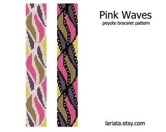 Pink Waves - even count peyote stitch cuff bracelet beading pattern INSTANT DOWNLOAD peyoted beaded seed bead abstract swirl curl wave braid