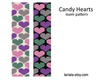 Candy Hearts - bead LOOM stitch cuff bracelet beading pattern INSTANT DOWNLOAD seed bead pattern heart valentines colorful pretty wide