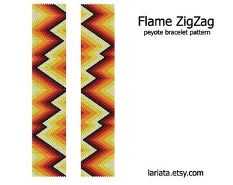 Flame Zigzag - even count peyote stitch cuff bracelet beading pattern INSTANT DOWNLOAD peyoted pattern ombre gradient iridescent ric rac