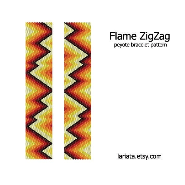 Flame Zigzag - even count peyote stitch cuff bracelet beading pattern INSTANT DOWNLOAD peyoted pattern ombre gradient iridescent ric rac