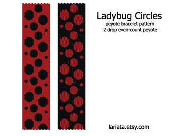 Ladybug Circles - even count 2 drop peyote stitch cuff bracelet beading pattern INSTANT DOWNLOAD peyoted dots polka dot drop seed bead cuff