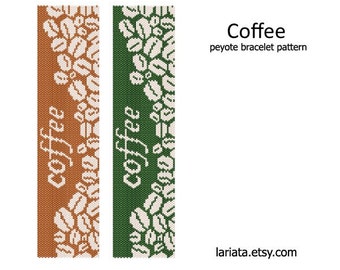 Coffee - even count peyote stitch cuff bracelet beading pattern INSTANT DOWNLOAD peyoted seed bead pattern coffee beans word saying quote