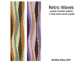 Retro Waves - even count 2 drop peyote stitch cuff bracelet beading pattern INSTANT DOWNLOAD peyoted beaded seed bead pattern wave drapery