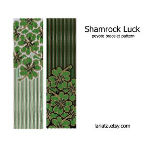 Shamrock Luck - even count peyote stitch cuff bracelet beading pattern INSTANT DOWNLOAD peyoted beaded seed bead St Patrick's clover flower