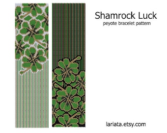 Shamrock Luck - even count peyote stitch cuff bracelet beading pattern INSTANT DOWNLOAD peyoted beaded seed bead St Patrick's clover flower