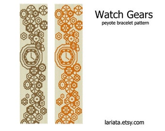 Watch Gears - even count peyote stitch cuff bracelet beading pattern INSTANT DOWNLOAD peyoted beaded cuff seed bead pattern steampunk gear