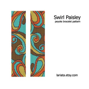 Swirl Paisley - even count peyote stitch cuff bracelet beading pattern INSTANT DOWNLOAD PDF file peyoted beaded bracelet patterns by Lariata seed bead pattern curl teardrop design miyuki delica beads