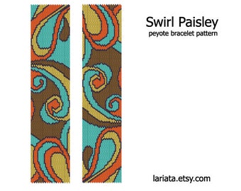 Swirl Paisley - even count peyote stitch cuff bracelet beading pattern INSTANT DOWNLOAD peyoted beaded seed bead pattern curl swirl teardrop