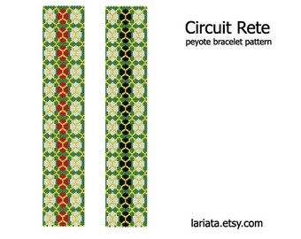 Circuit Rete - peyote stitch bracelet cuff beading pattern - INSTANT DOWNLOAD even count peyote pattern circle dots round braid twist