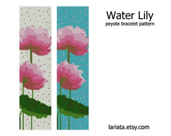 Water Lily - even count peyote stitch cuff bracelet bookmark tapestry beading seed bead pattern INSTANT DOWNLOAD flower waterlily lotus