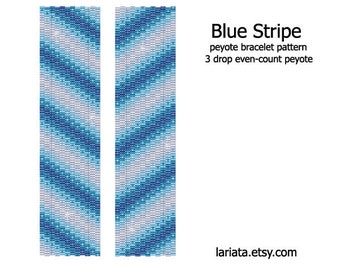 Blue Stripe - even count 3 drop peyote stitch cuff bracelet beading pattern INSTANT DOWNLOAD peyoted seed bead pattern gradient iridescent