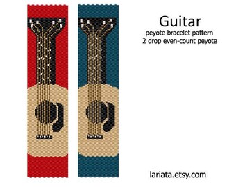 Guitar - even count 2 drop peyote stitch cuff bracelet beading pattern INSTANT DOWNLOAD peyoted seed bead pattern music musical musician