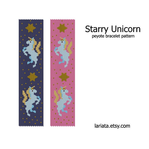 Starry Unicorn - even count peyote stitch cuff bracelet Pattern INSTANT DOWNLOAD peyoted beaded magic horse star unicorn seed bead pattern