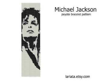 Michael Jackson - even count peyote stitch cuff bracelet tapestry beading pattern INSTANT DOWNLOAD peyoted pop music musician portrait