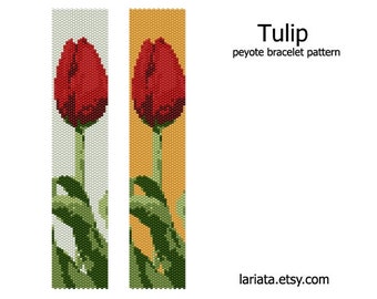 Tulip - even count peyote stitch cuff bracelet beading pattern INSTANT DOWNLOAD peyoted seed bead pattern floral flower blossom spring mom