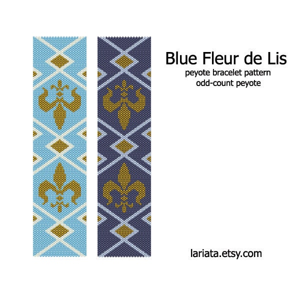 Bleu Fleur de Lis - compte impair peyote point bracelet manchette motif de perles TÉLÉCHARGEMENT INSTANTANÉ peyoted perles de graines motif fleur florale