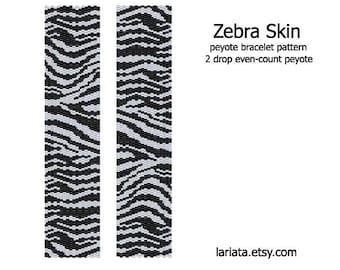Zebra Skin - even count 2 drop peyote stitch cuff bracelet beading pattern INSTANT DOWNLOAD peyoted  beaded stripes horse animal zebra print