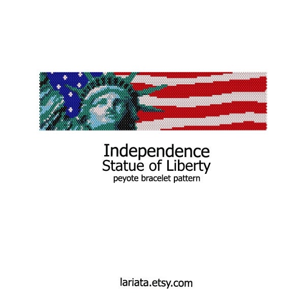 Independence Statue of Liberty - even count peyote stitch cuff bracelet beading pattern INSTANT DOWNLOAD peyoted seed bead pattern patriotic