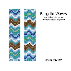 Bargello Waves - jämnt antal 3 droppiga peyote-stygn manschettarmband pärlmönster DIREKT NEDLADDNING peyoterade seed bead-mönster sommarvåg flöde