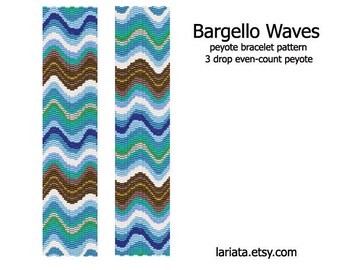 Bargello Waves - even count 3 drop peyote stitch cuff bracelet beading pattern INSTANT DOWNLOAD peyoted seed bead pattern summer wave flow