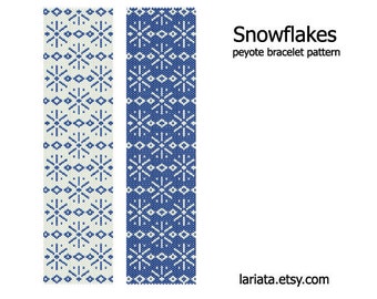 Snowflakes - even count peyote stitch cuff bracelet beading pattern INSTANT DOWNLOAD peyoted pattern small little snowflake Christmas Xmas