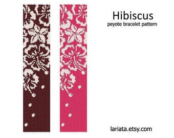 Hibiscus - even count peyote stitch cuff bracelet beading pattern INSTANT DOWNLOAD peyoted beaded flower floral ombre seed bead pattern