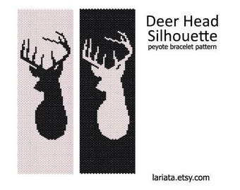 Deer Head Silhouette - even count peyote stitch cuff bracelet bookmark tapestry beading pattern INSTANT DOWNLOAD buckhorn buck deer antlers