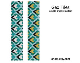 Geo Tiles - even count peyote stitch cuff bracelet beading pattern INSTANT DOWNLOAD peyoted beaded pattern geometric mosaic tile tapestry