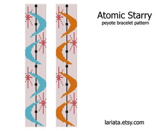 Atomic Starry - even count peyote stitch cuff bracelet beading pattern INSTANT DOWNLOAD peyoted beaded seed bead cute pink star chain design