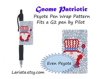 Peyote Stitch Beading Pattern (Pen Wrap/Cover) - Gnome Patriotic - instant download pen wrap G2 by Pilot peyoted beaded seed bead pattern